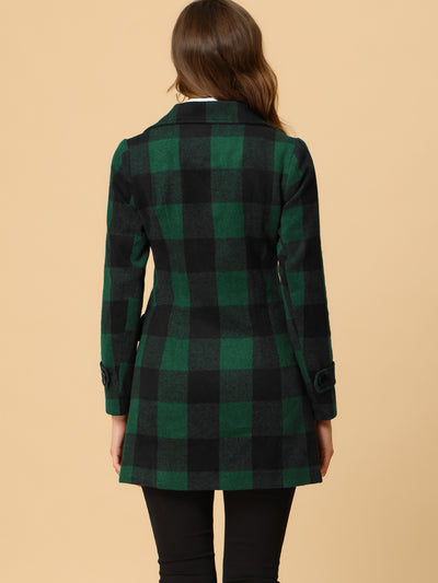 Buffalo Checks Double Breasted Notched Lapel Plaid Trench Coat