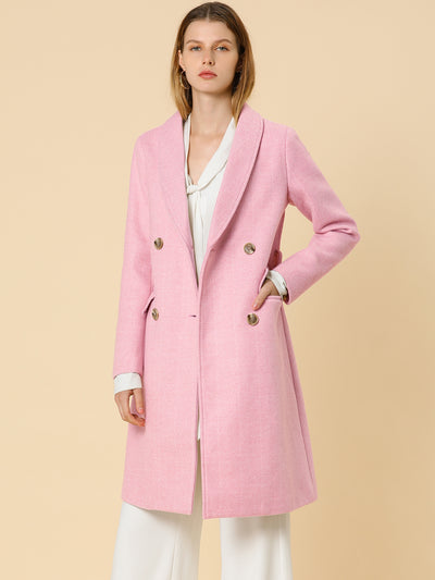 Double Breasted Shawl Collar Chevron Belted Long Winter Coat
