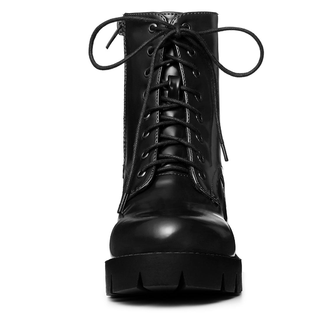 Allegra K Lace Up Decor Side Zipper Platform Chunky Heel Combat Boots