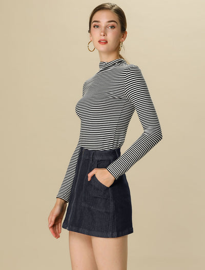 Allegra K Jean Zipper Front High Waist Pocket Mini Denim Skirt