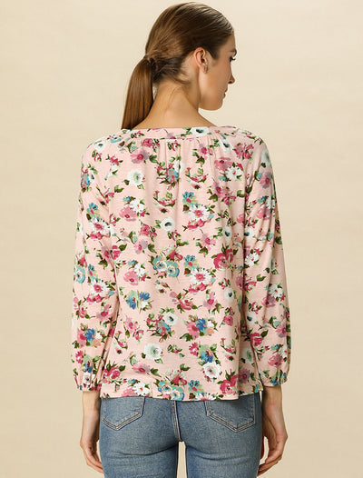 Casual V Neck Shirt Fall Floral Blouse Top