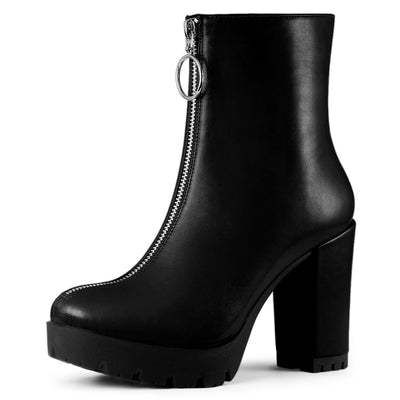 Platform Front Zip Chunky Heel Ankle Boots