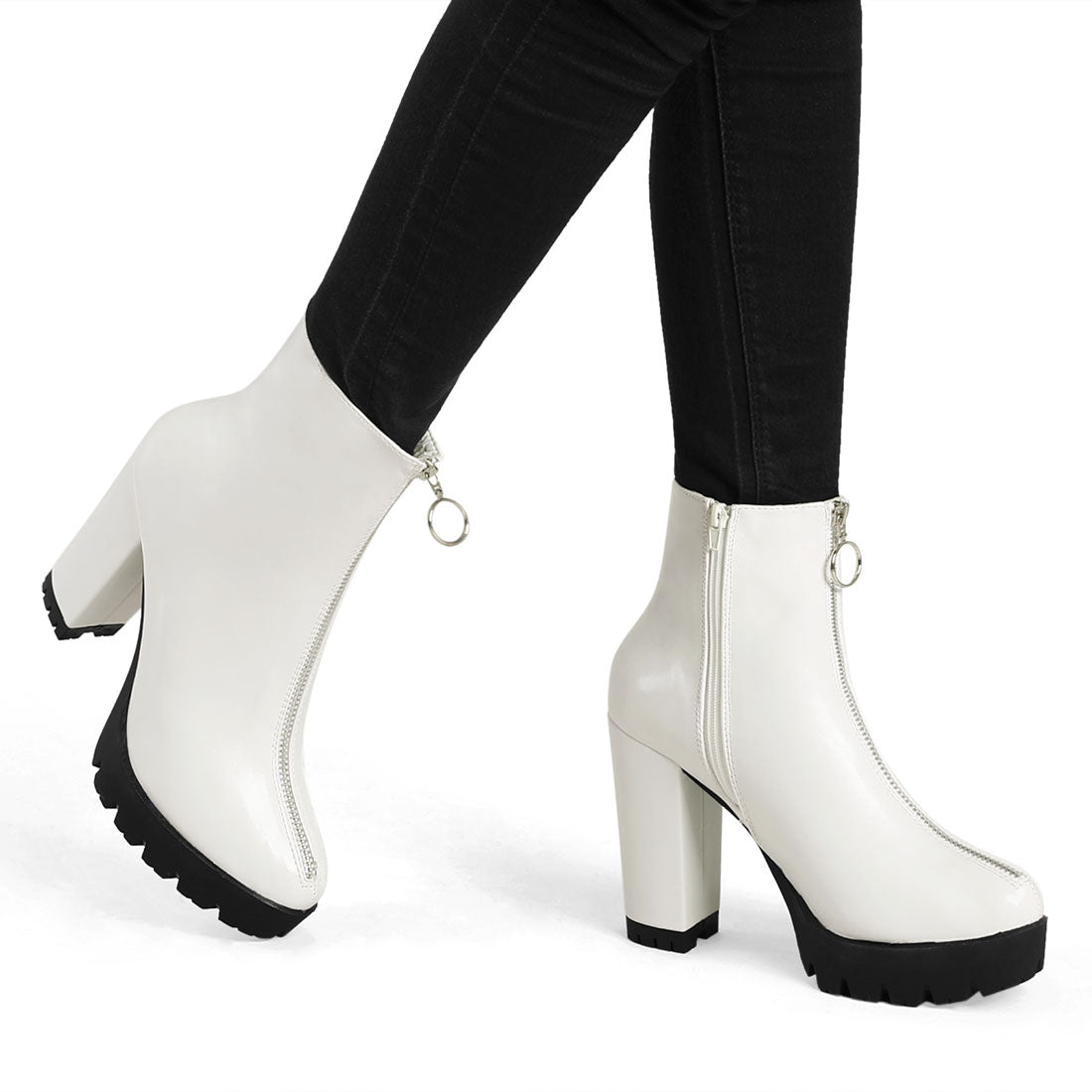 Allegra K Platform Front Zip Chunky Heel Ankle Boots