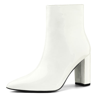 Chunky Heel Pointed Toe Zipper Ankle Boots