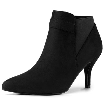 Allegra K Faux Suede Pointed Toe Stiletto Heel Chelsea Ankle Booties