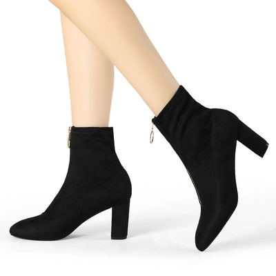Front Zipper Chunky High Heel Ankle Boots