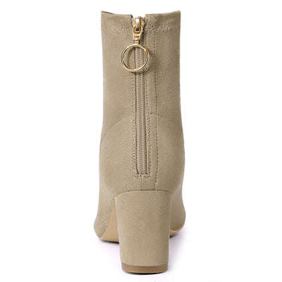 Pointed Toe Zipper Chunky Heel Ankle Boots