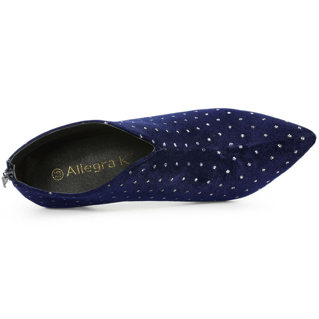Allegra K Velvet Polka Dot V Cutout Pointed Toe Heel Ankle Boots