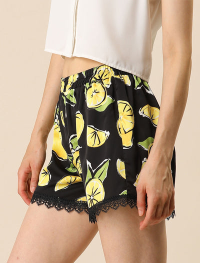 Women's Summer Shorts Floral Printed Lace Trim Elastic Waist Beach Shorts