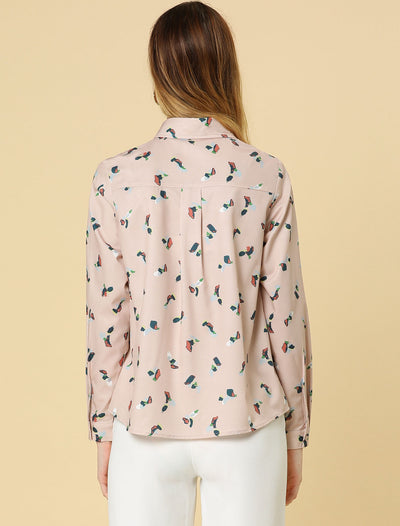 Casual Geometric Print Long Sleeve Button Down Shirt Top