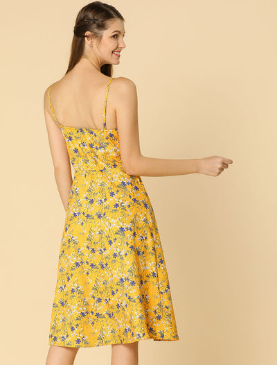Floral Twist Front Knee Length Summer Adjustable Strap Dress