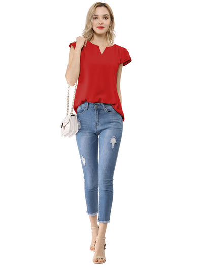 Solid Casual Plain Cap Sleeve Blouse Top