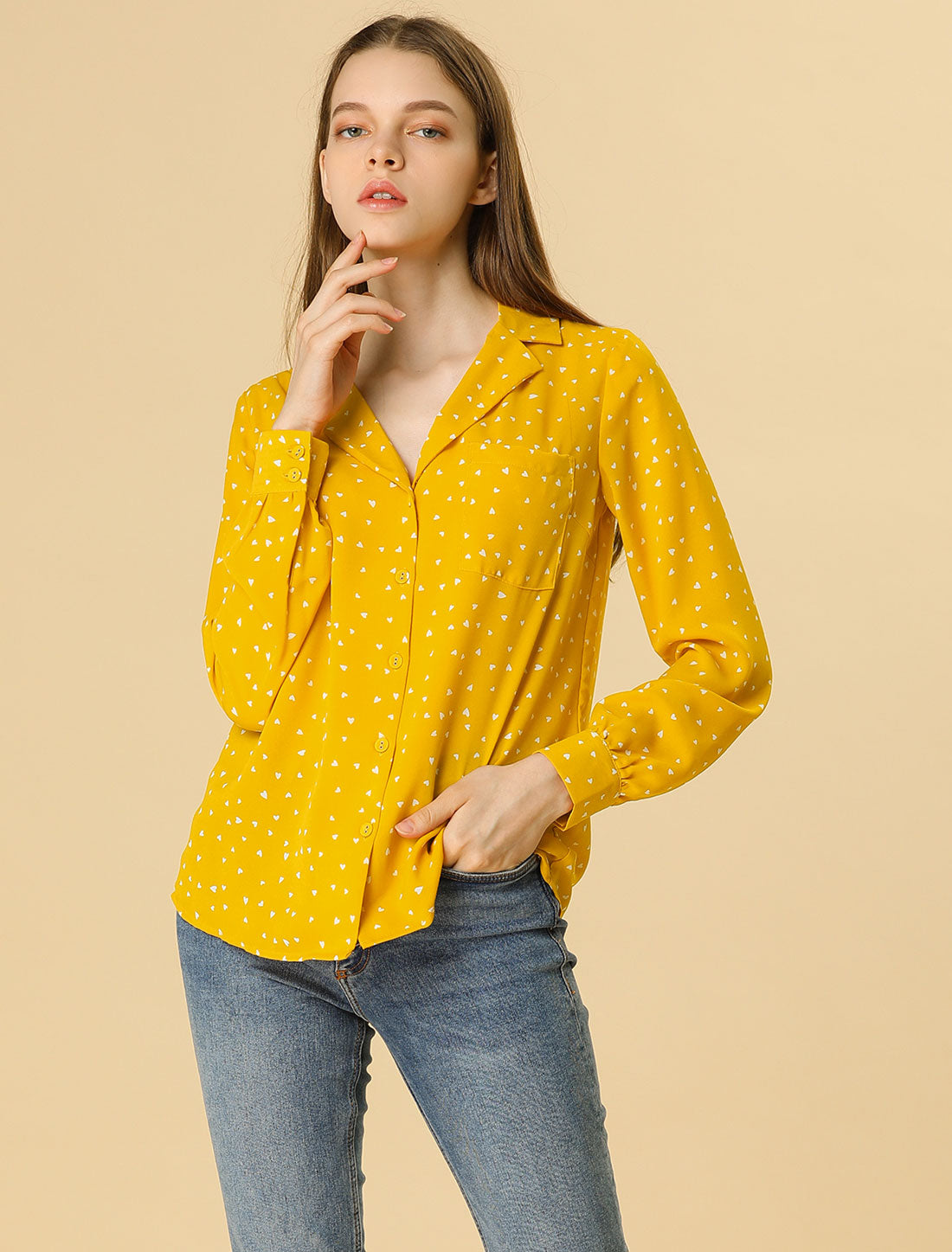 Allegra K 1950s Vintage Long Sleeve Printed Button Down Tops