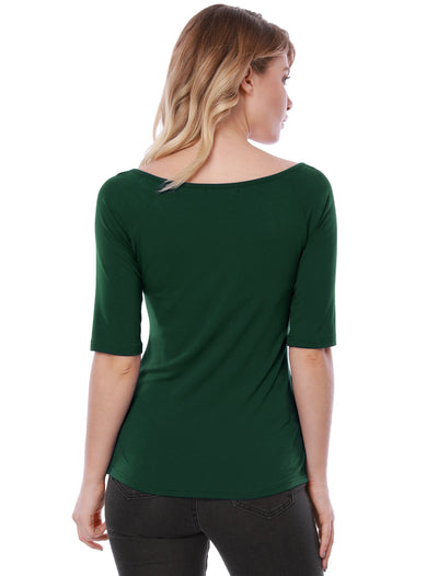 Half Sleeves Scoop Neck Fitted Layering Soft T-Shirt