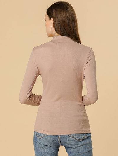 Turtleneck Solid Knitted Long Sleeve High Neck Ribbed Knit Top