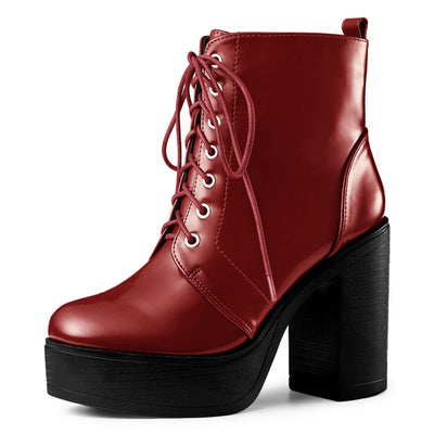 Platform Chunky High Heel Lace Up Combat Boots