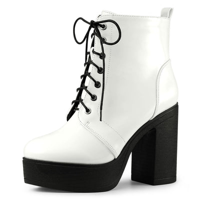 Platform Chunky High Heel Lace Up Combat Boots