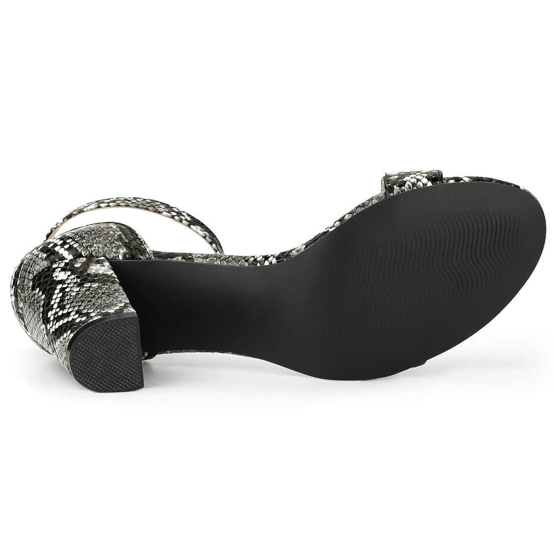 Allegra K Snake Skin Print Chunky Heel Ankle Strap Sandals