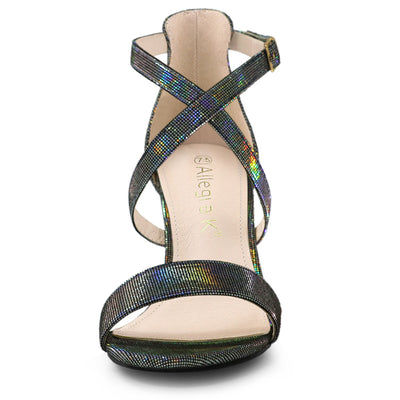 Colorful Cross Strappy Adjustable Buckle Block Heel Sandals