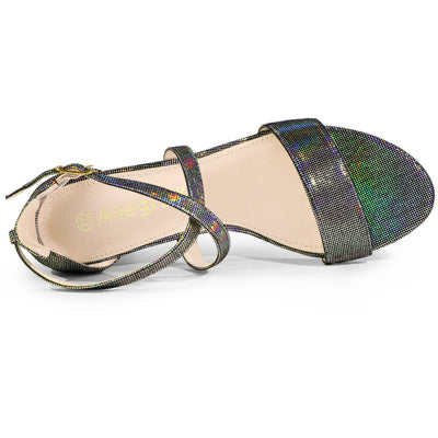 Colorful Cross Strappy Adjustable Buckle Block Heel Sandals