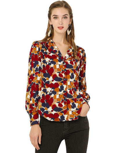 Work Print Floral Long Sleeve Lapel Collared Button Down Shirt