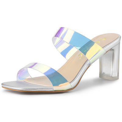 Summer Colorful Straps Open Toe Clear Chunky Heel Sandals