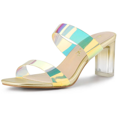 Allegra K Summer Colorful Straps Open Toe Clear Chunky Heel Sandals
