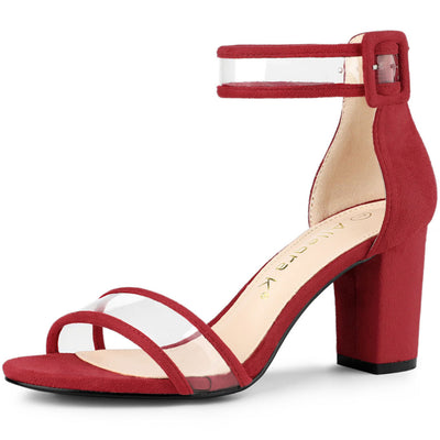 Faux Suede Clear Ankle Strap Chunky Heel Sandals