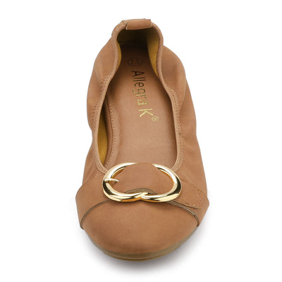 Elegant Round Toe Slip on Belt Decor Ballet Flats