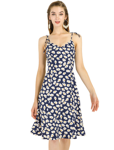 Allegra K Daisy Spaghetti Strap Summer Cami Sleeveless Floral Dress