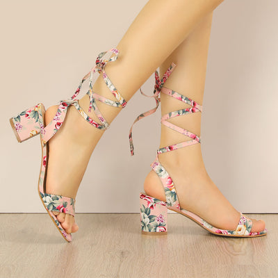 Summer Open Toe Ankle Lace Up Block Heel Sandals