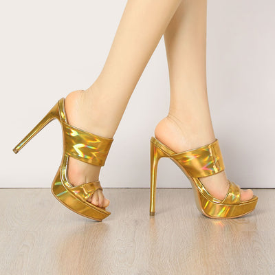 Shiny Colorful Platform Stiletto Heel Open Toe Sandals
