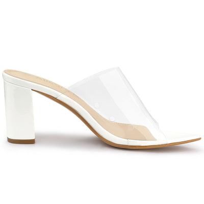 Clear Chunky Heel Slides Sandals Mules
