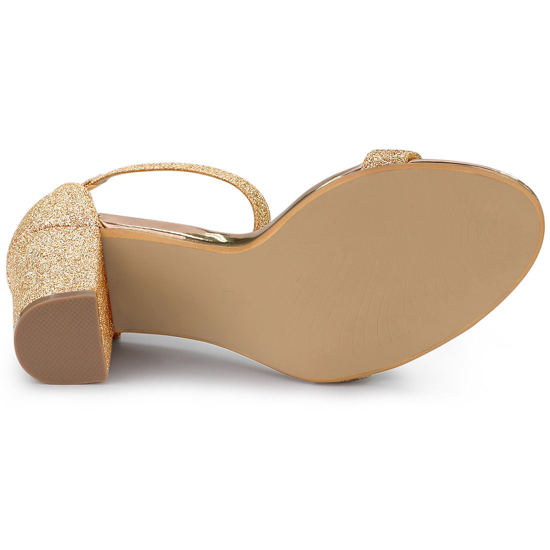 Allegra K Glitter Ankle Strap Chunky Heel Sandals