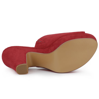 Faux Suede Open Toe Platform Chunky Heel Slide Sandals