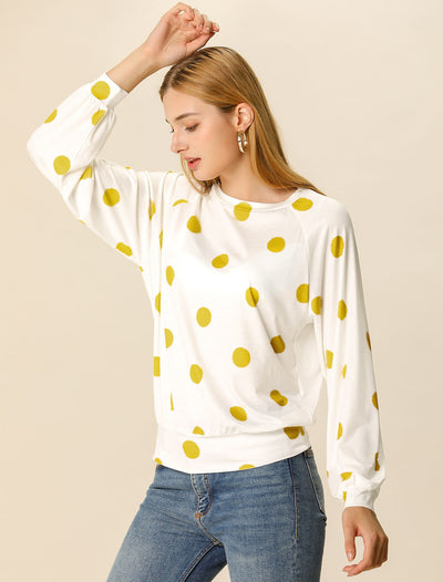 Long Sleeve Soft T-shirt Blouse Casual Polka Dots Top