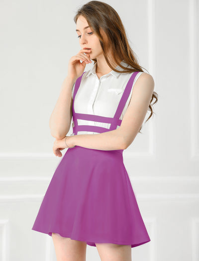 Pleated Overall A-Line Elastic Waist Suspender Skirt