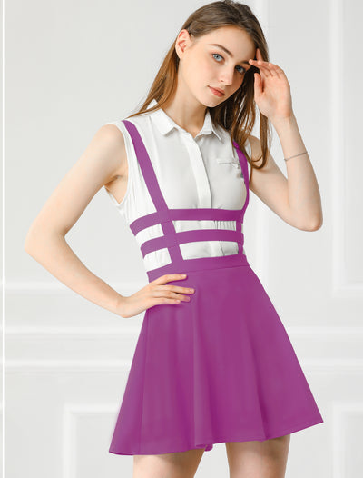 Pleated Overall A-Line Elastic Waist Suspender Skirt