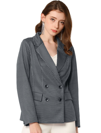 Plaid Gingham Double Breasted Open Front Formal Blazers Jackets