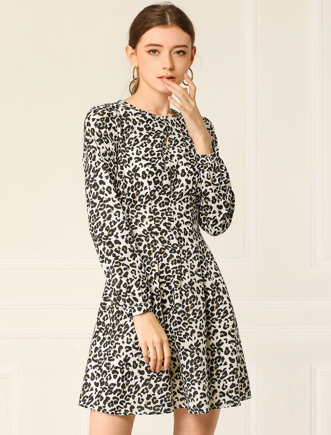 Allegra K Valentine's Day A-line Pleated Fit and Flared Leopard Dress