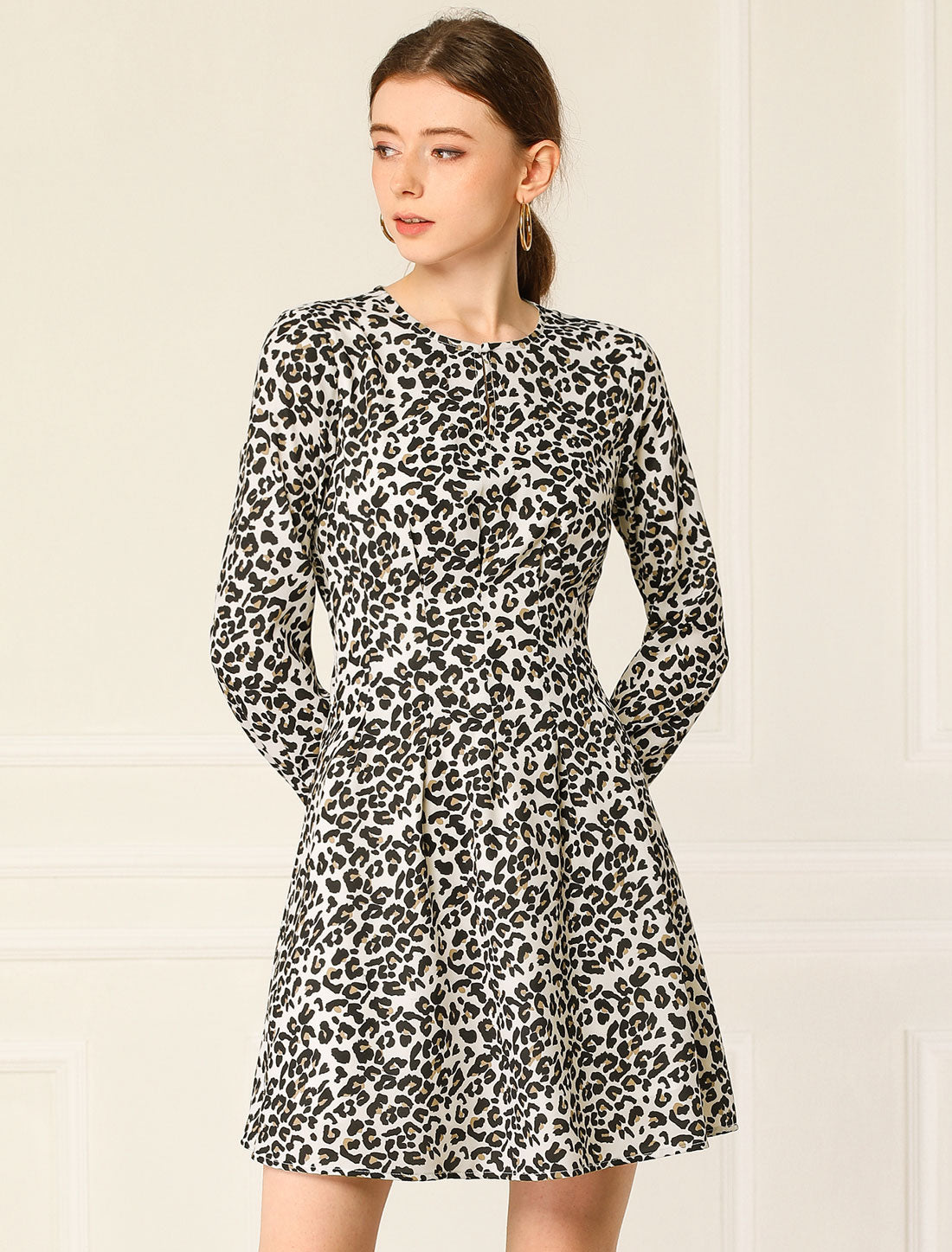 Allegra K Valentine's Day A-line Pleated Fit and Flared Leopard Dress