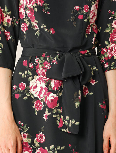 Floral Print Self Tie Front Split Back Keyhole Short Dress