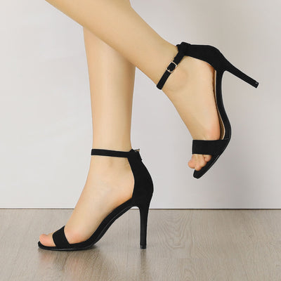 Suede Ankle Strap High Stiletto Heel Sandals