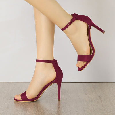 Suede Ankle Strap High Stiletto Heel Sandals