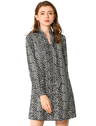 Tie Neck Leopard Print Shift Long Sleeve Dress