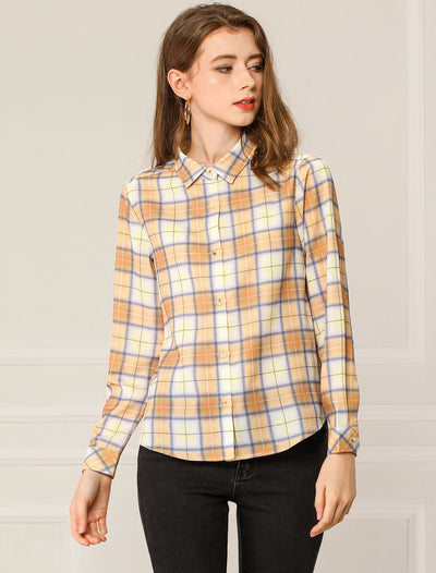 Plaid Casual Office Long Sleeve Lapel Button Up Shirts