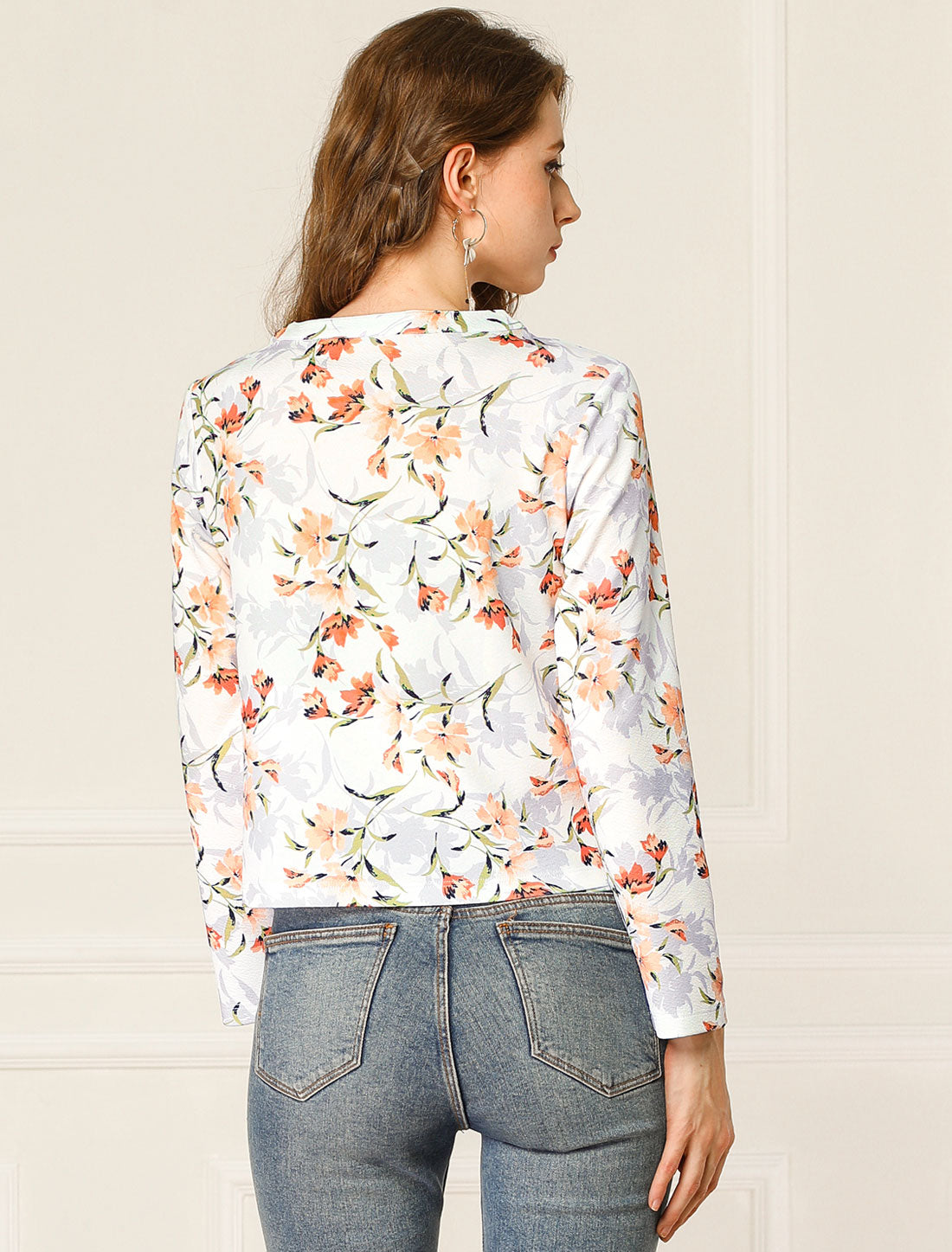 Allegra K Long Sleeve Button Down Lightweight Floral Printed Jacket