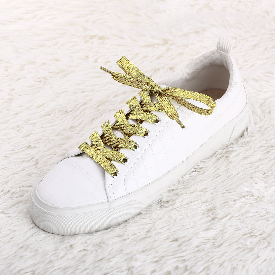 Allegra K Glitter Metallic Shiny Flat Sneakers Shoelace Strings