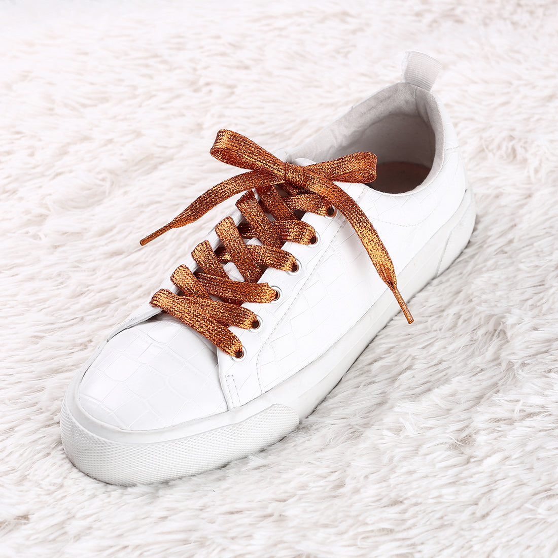 Allegra K Glitter Shiny Metallic  Flat Sneakers Shoelace Strings