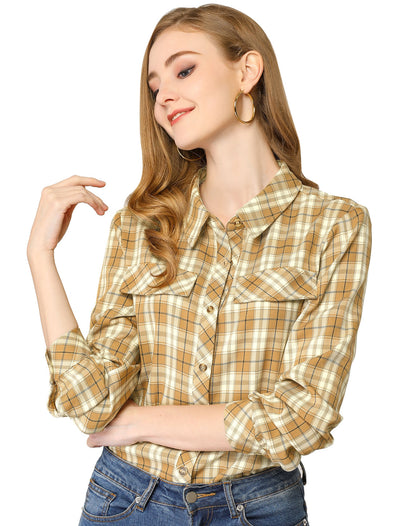 Button Up Classic Plaid Long Sleeve Lapel Shirt